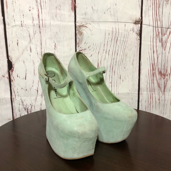 JEFFREY CAMPBELL NIGHT WALK  Mint Green Suede Leather heelless Platforms 7 - Picture 3 of 15